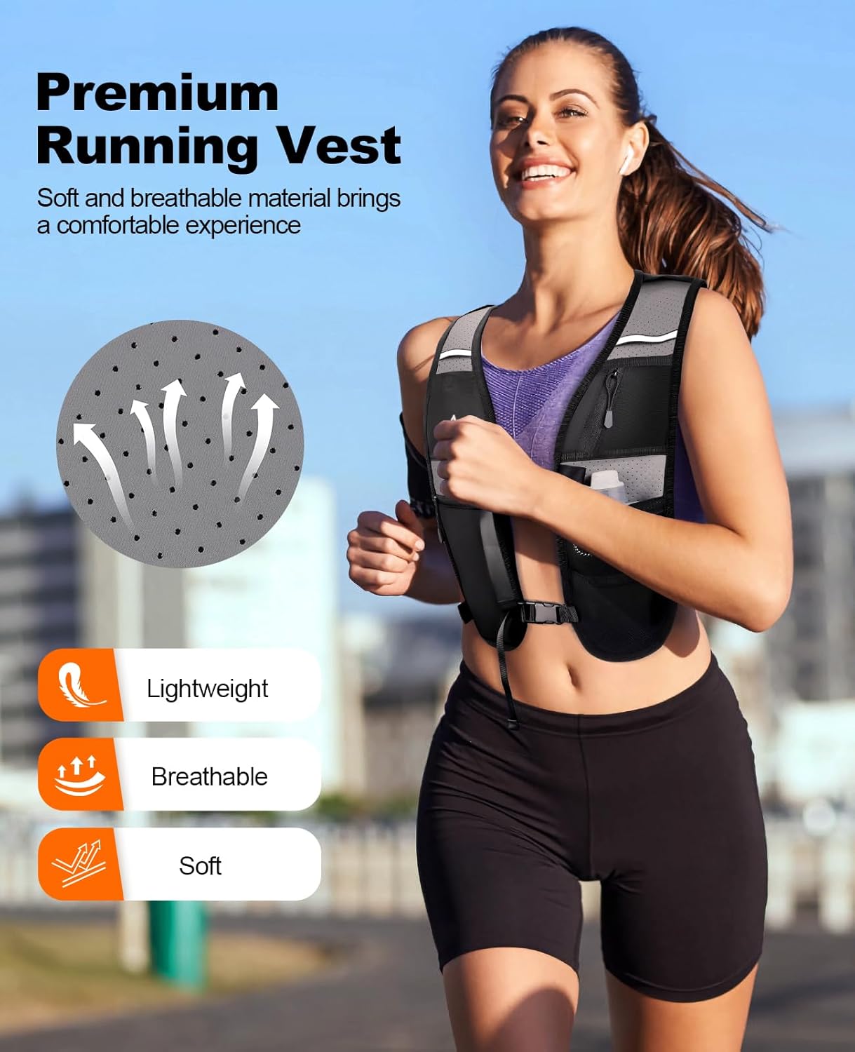 Detalle de Rolgno Running Vest: Lightweight Reflective Hydration Vest with 2L Compartment