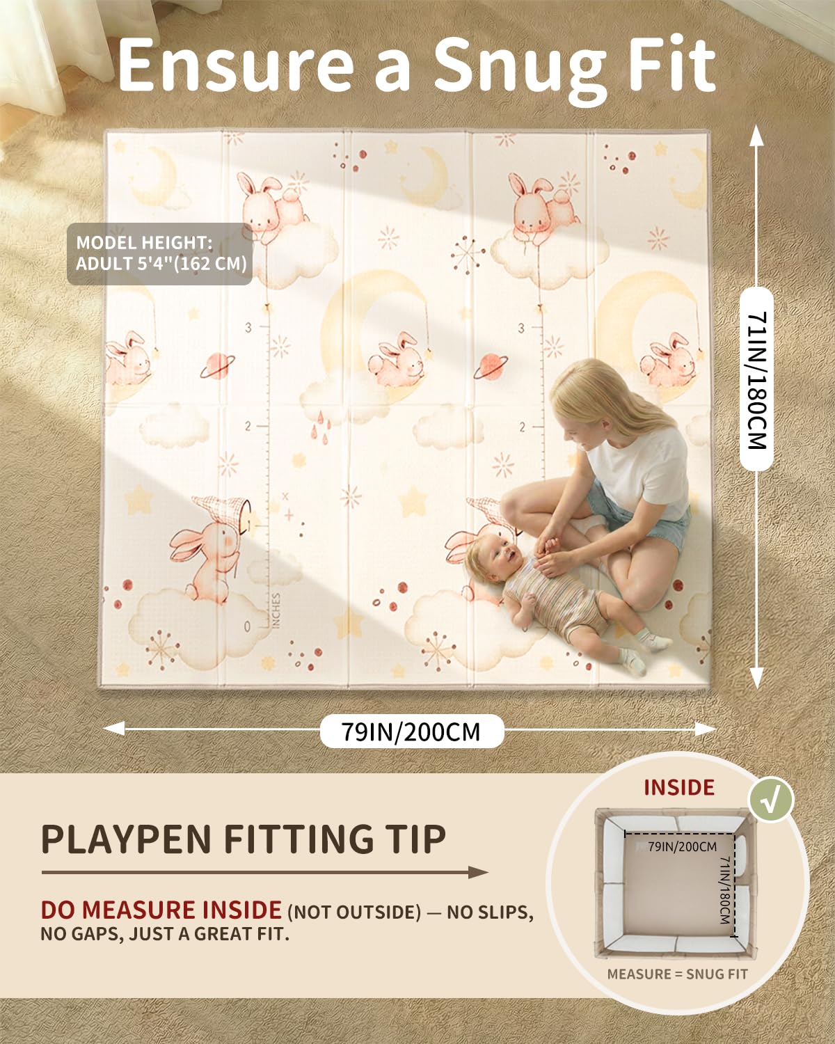 Detalle 2 de Joypony Krabbelmatte Baby – Große faltbare Spielmatte 180x200 cm, wasserdicht und rutschfest