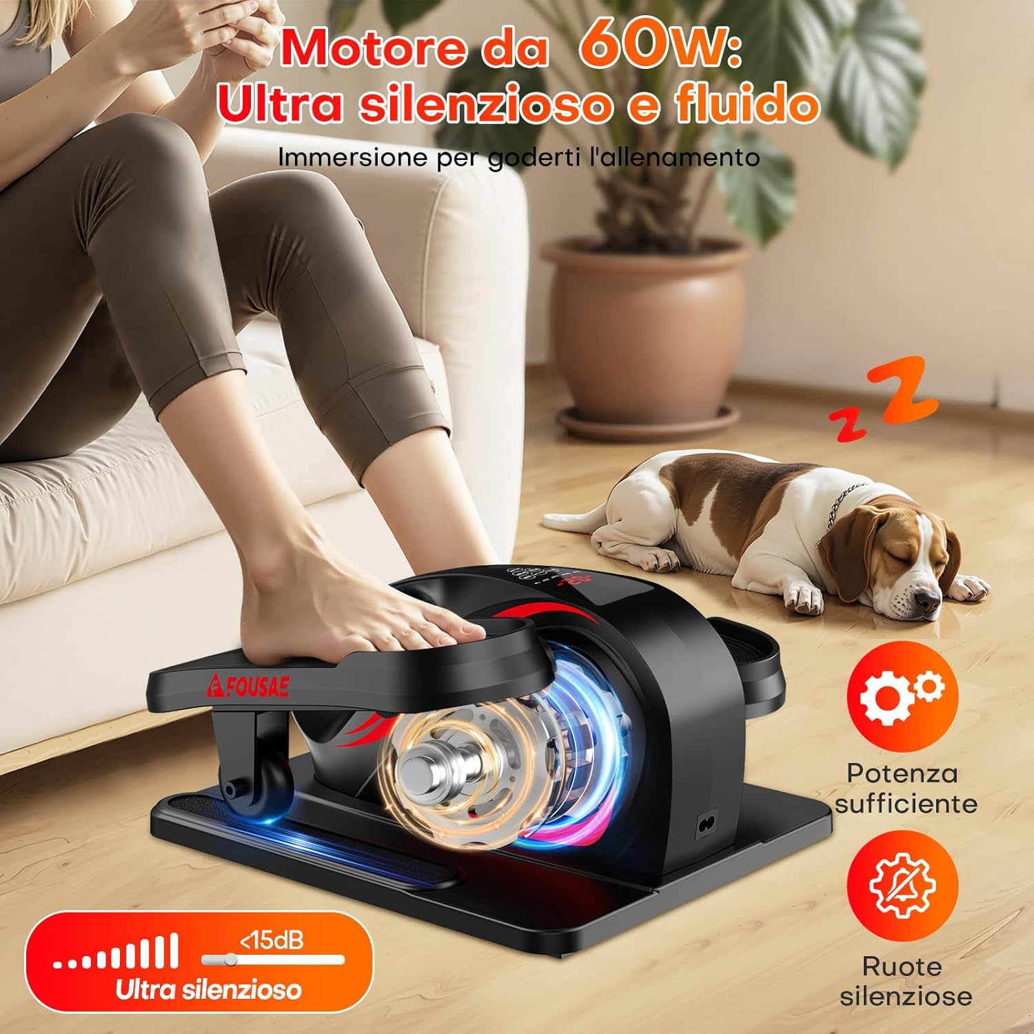 Detalle de FOUSAE Ellittica elettrico 2-in-1 da scrivania, 15 velocità regolabili e telecomando