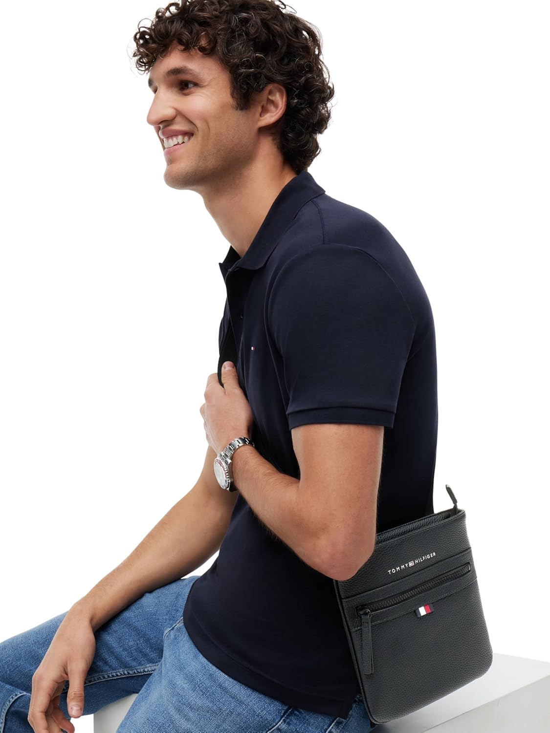 Detalle de Tommy Hilfiger Men’s Essential PU Mini Crossbody Bag – Black (One Size)