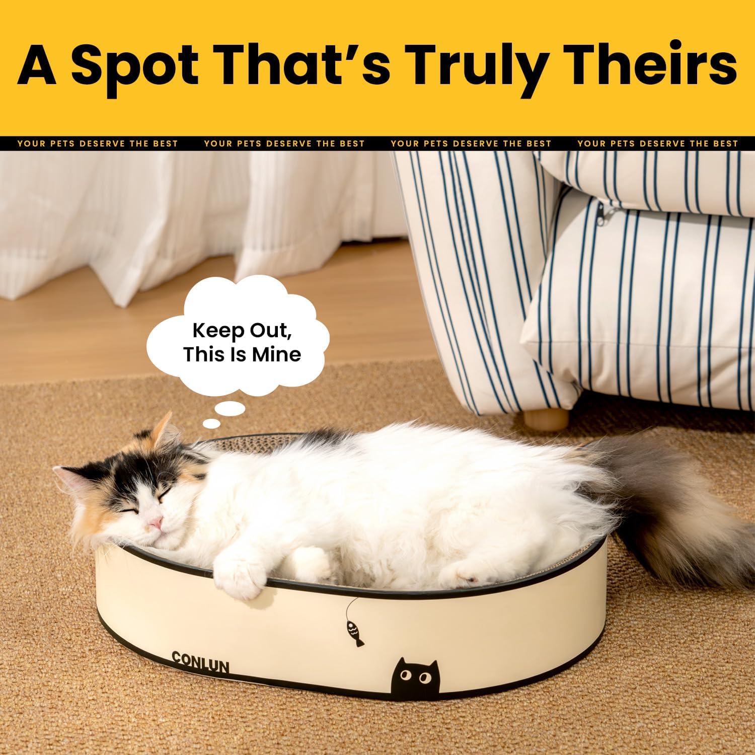 Detalle 2 de Conlun Oval Cat Scratcher Bed, Large – Corrugated Cardboard Scratching Board & Lounge Bowl