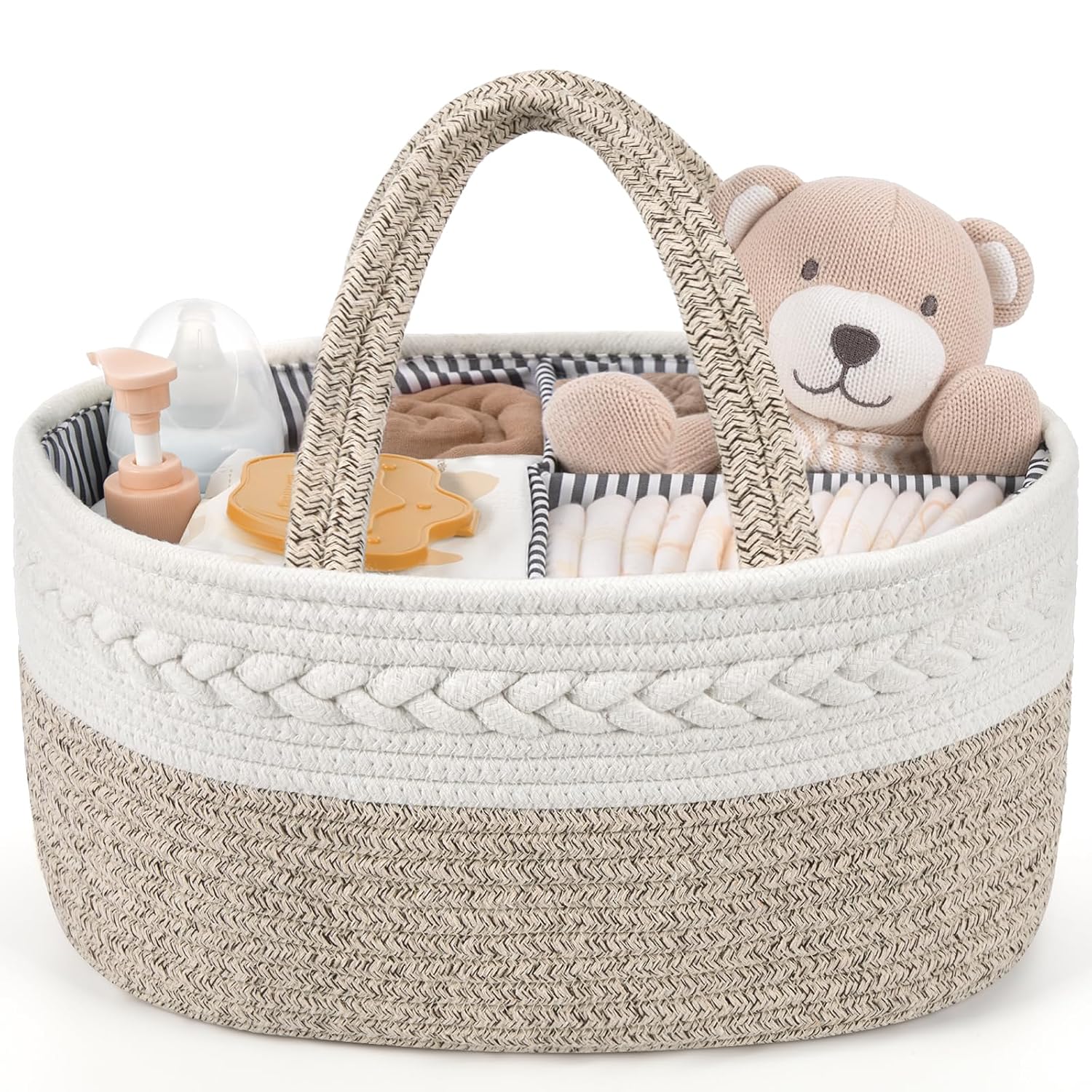 Detalle de Maliton Wickeltisch Organizer XL (45 x 33 x 23 cm) – Windel-Caddy aus Baumwolle in Braun