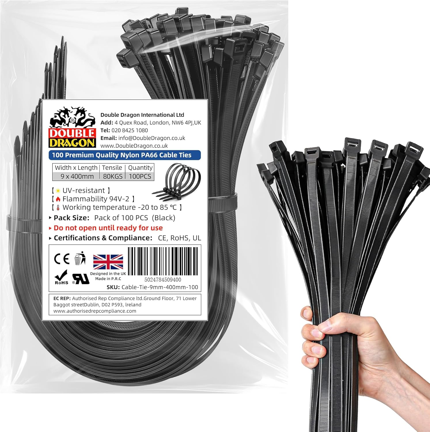 Thumbnail 6 de Double Dragon 3.6mm Nylon Cable Ties (200 Pack) – Heavy‑Duty, UV‑Resistant, 18 kg Tensile Strength