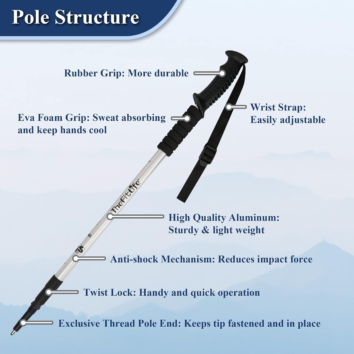 Detalle 2 de TheFitLife trekking poles 2 pack, 26 to 51in