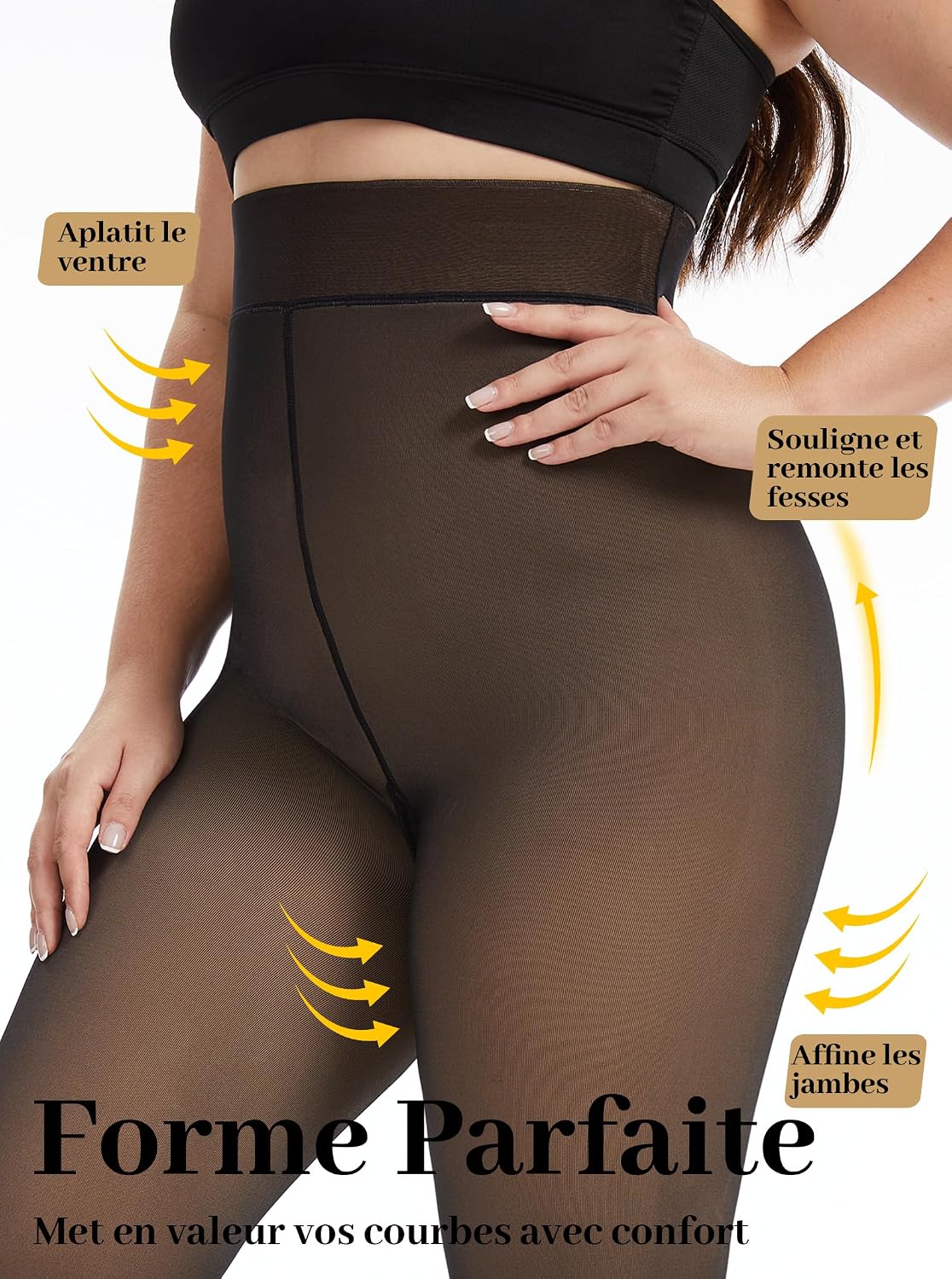 Detalle 1 de ZFSOCK thermische fleecepanty voor dames met hoge taille en doorschijnende look