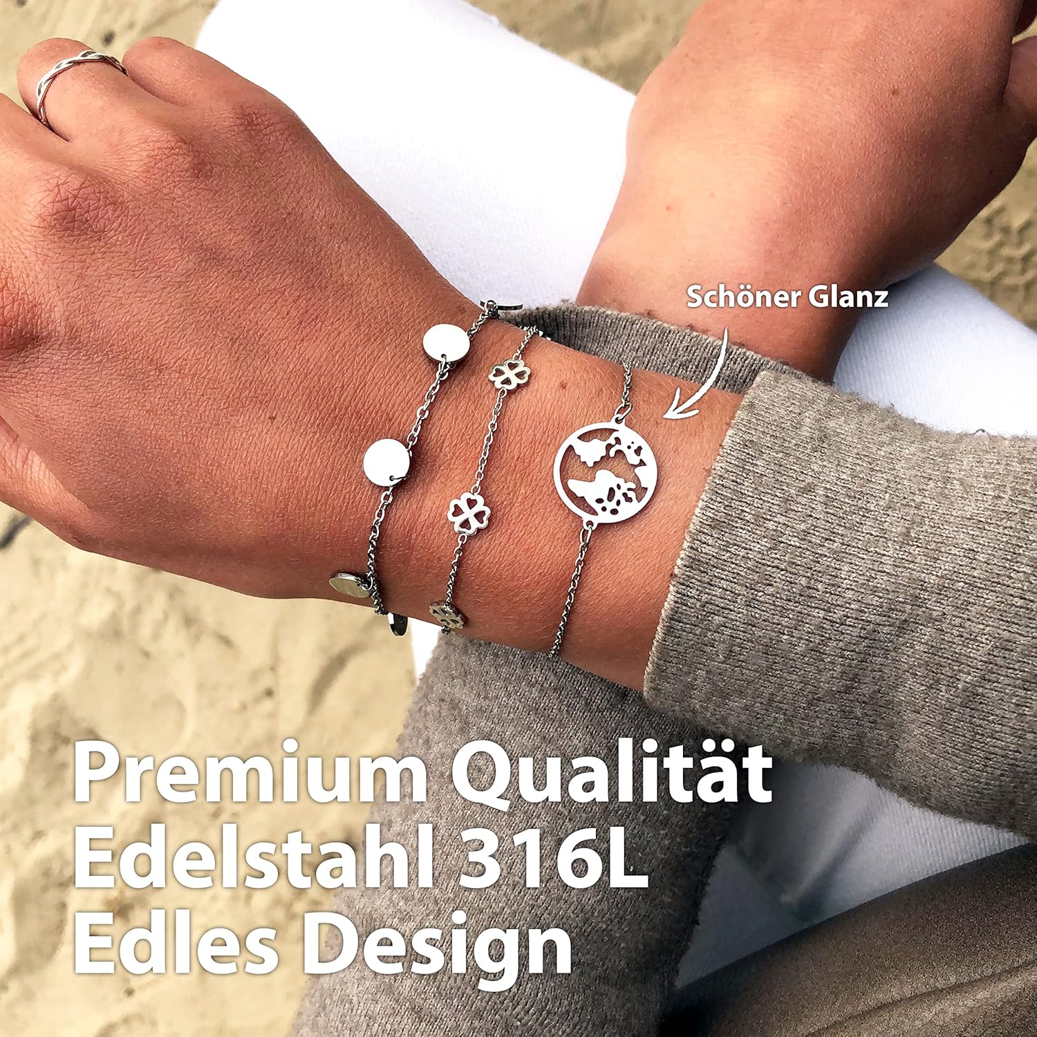 Thumbnail 1 de BONNYBIRD BonnyWorld wasserfestes Weltkugel-Armband aus Edelstahl (Silber, Gold & Roségold)