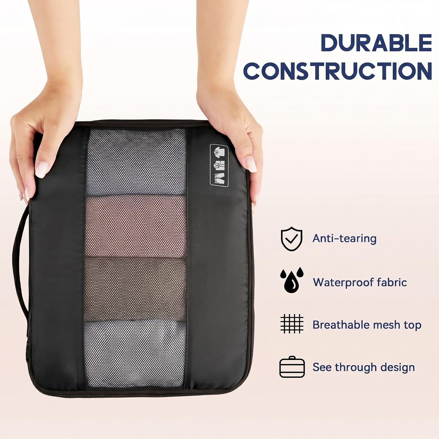 Detalle de MURISE Koffer Organizer 8-teilig: Packing Cubes & Taschen-Set für Urlaub und Reisen, Schwarz