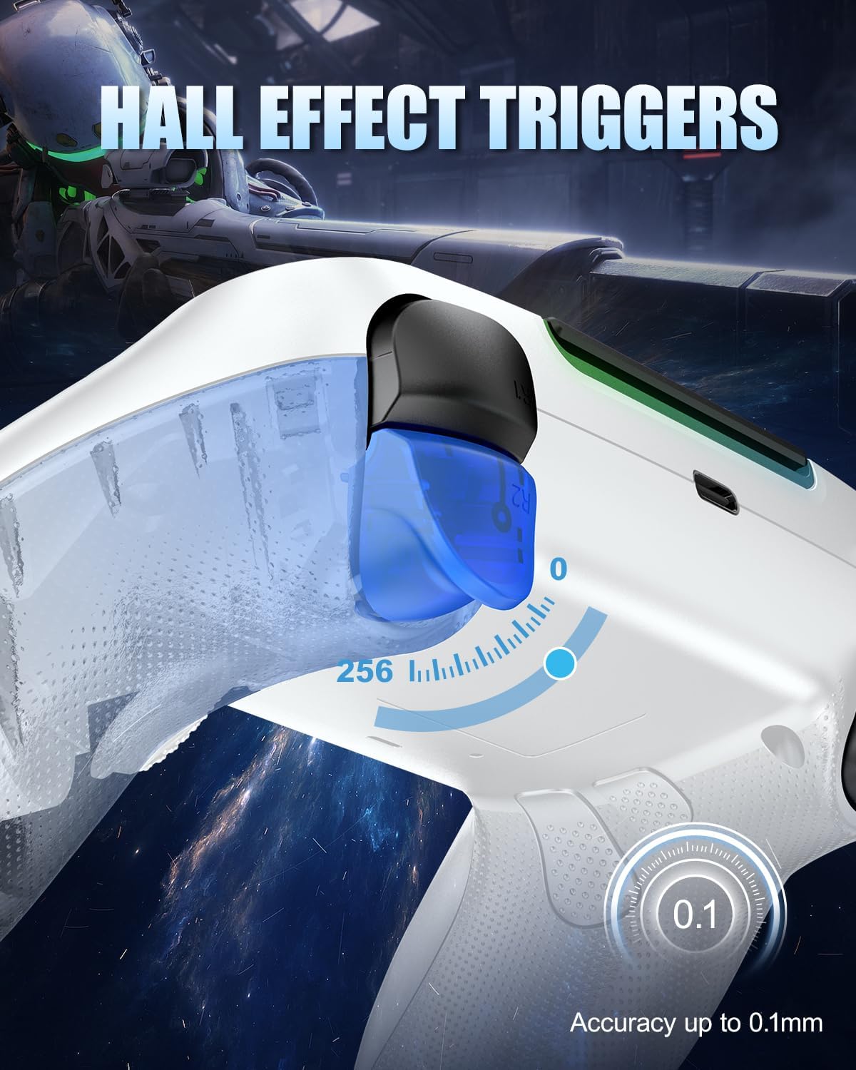 Detalle de GUOC LED Wireless Controller for PS5 with Hall Effect Joystick, Back Macro Buttons, Dual Vibration, and RGB Lighting
