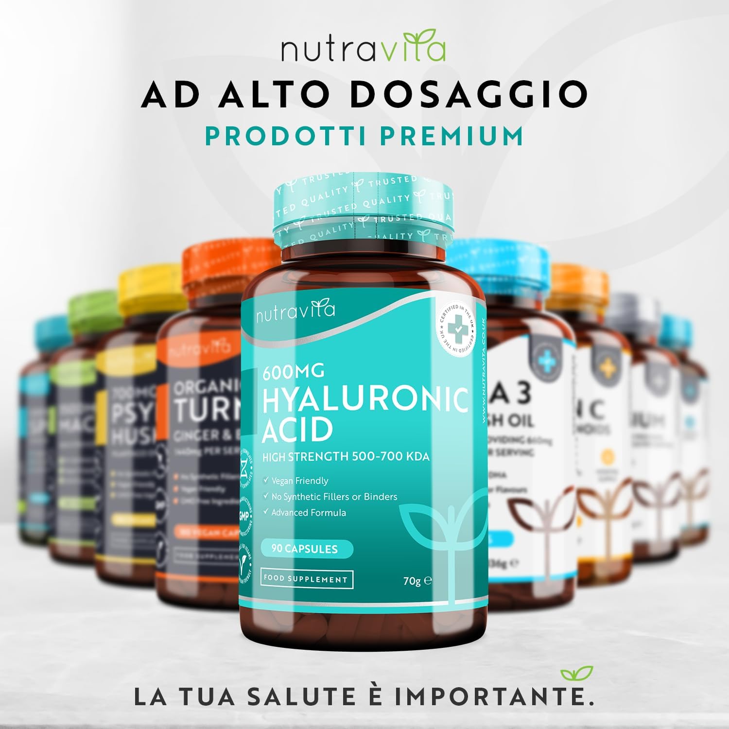 Thumbnail 5 de Nutravita Acido Ialuronico in Capsule – Fornitura di 3 mesi, 600 mg (500-700 kDa) vegan e senza allergeni