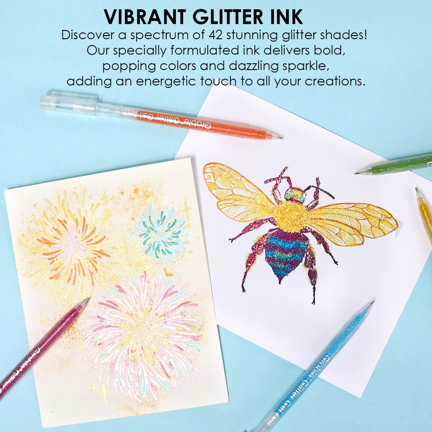 Detalle 2 de Grabie 42 Capped Glitter Gel Pen Set (42 colours), Medium 1.0mm Rollerball Glitter Gel Pens