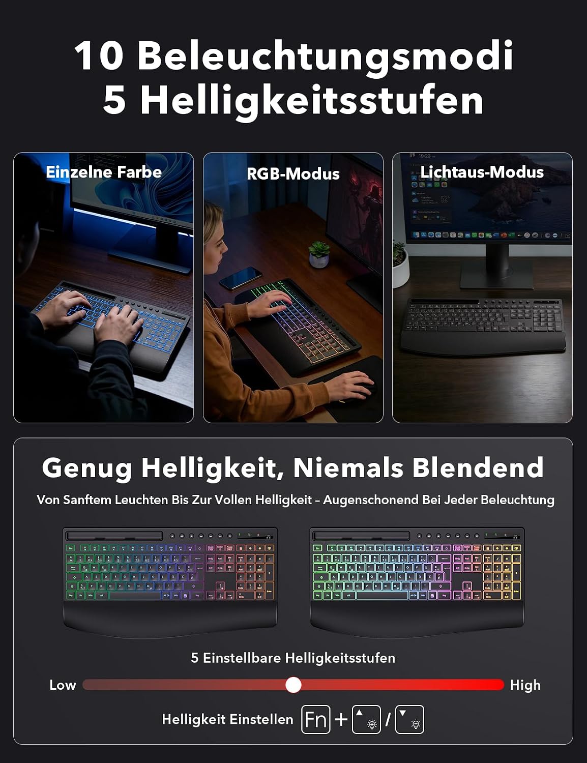 Detalle de Tastatur Maus Set kabellos Beleuchtet KM22 Ultra – Vollständiges Home-Office Paket