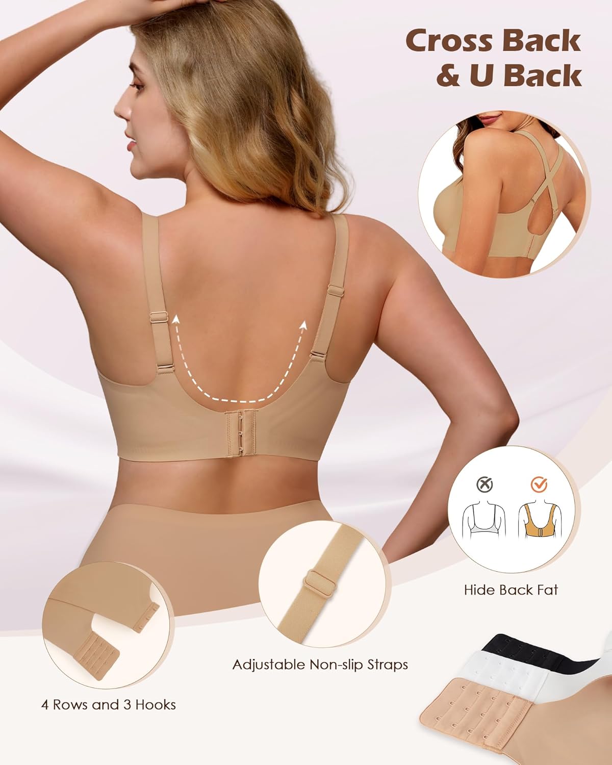 Detalle de As Fairy Wire-Free V-Neck Bralettes with Jelly-Strips Lift (Seamless, 33 Sizes)