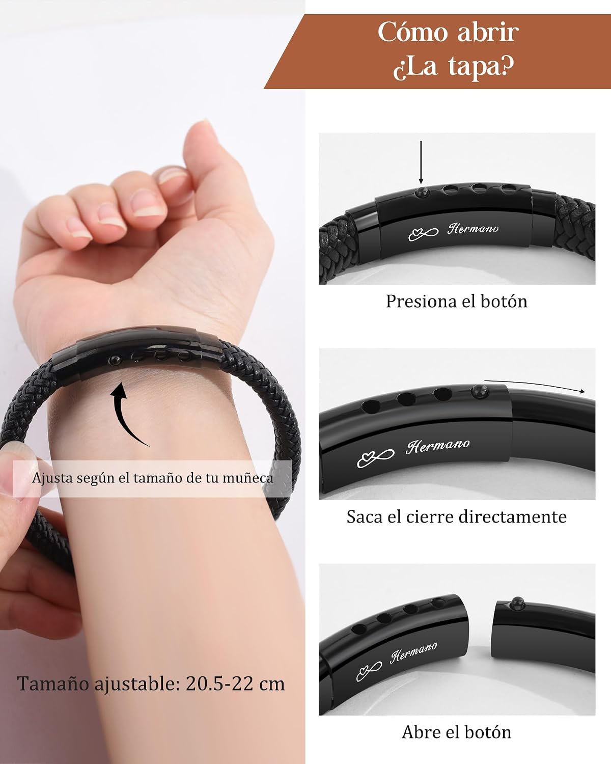 Thumbnail 3 de CheersLife Pulsera cuero negro 20-21,5 cm