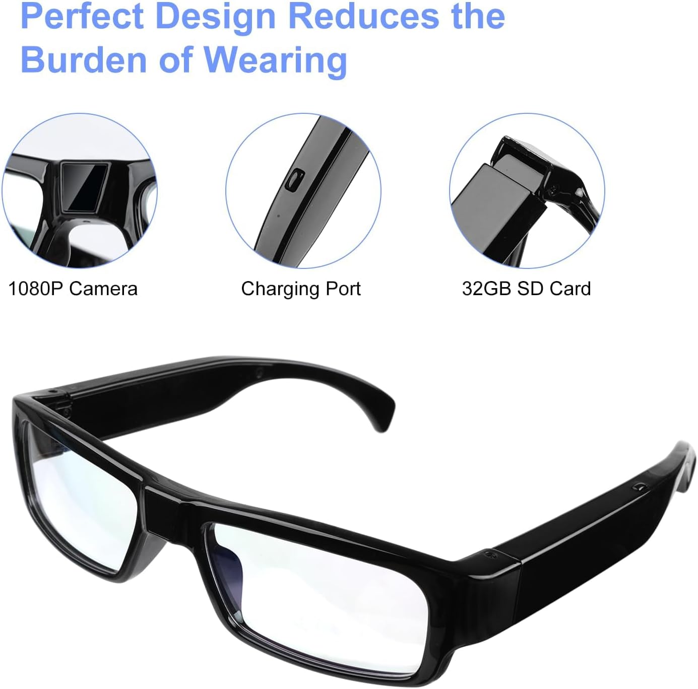Thumbnail 4 de SHENMEILA 1080p Spy Camera Glasses with 32GB Card: Wearable Eyewear for Everyday Recording