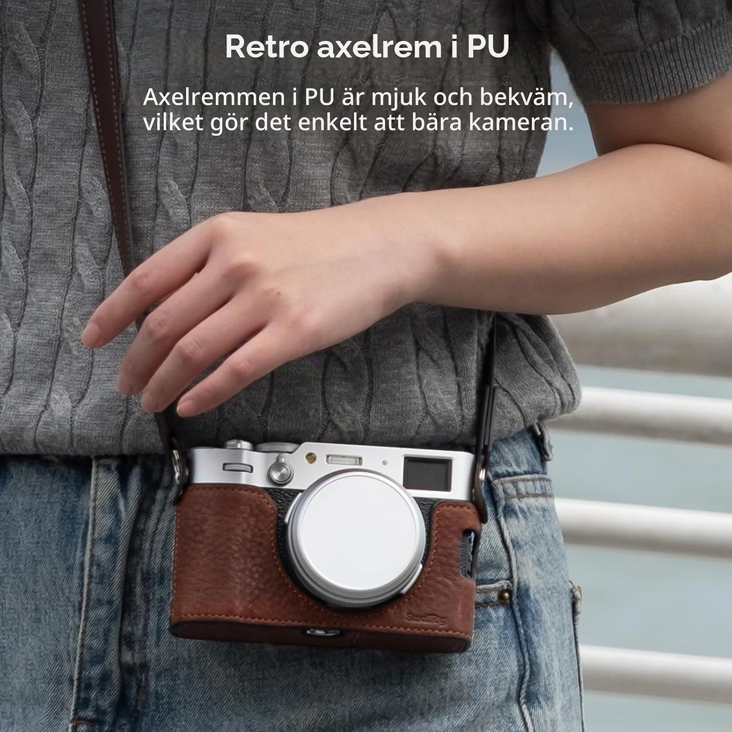 Detalle 2 de SMALLRIG 4699 halvfodral för FUJIFILM X100VI, brunt med aluminiumram