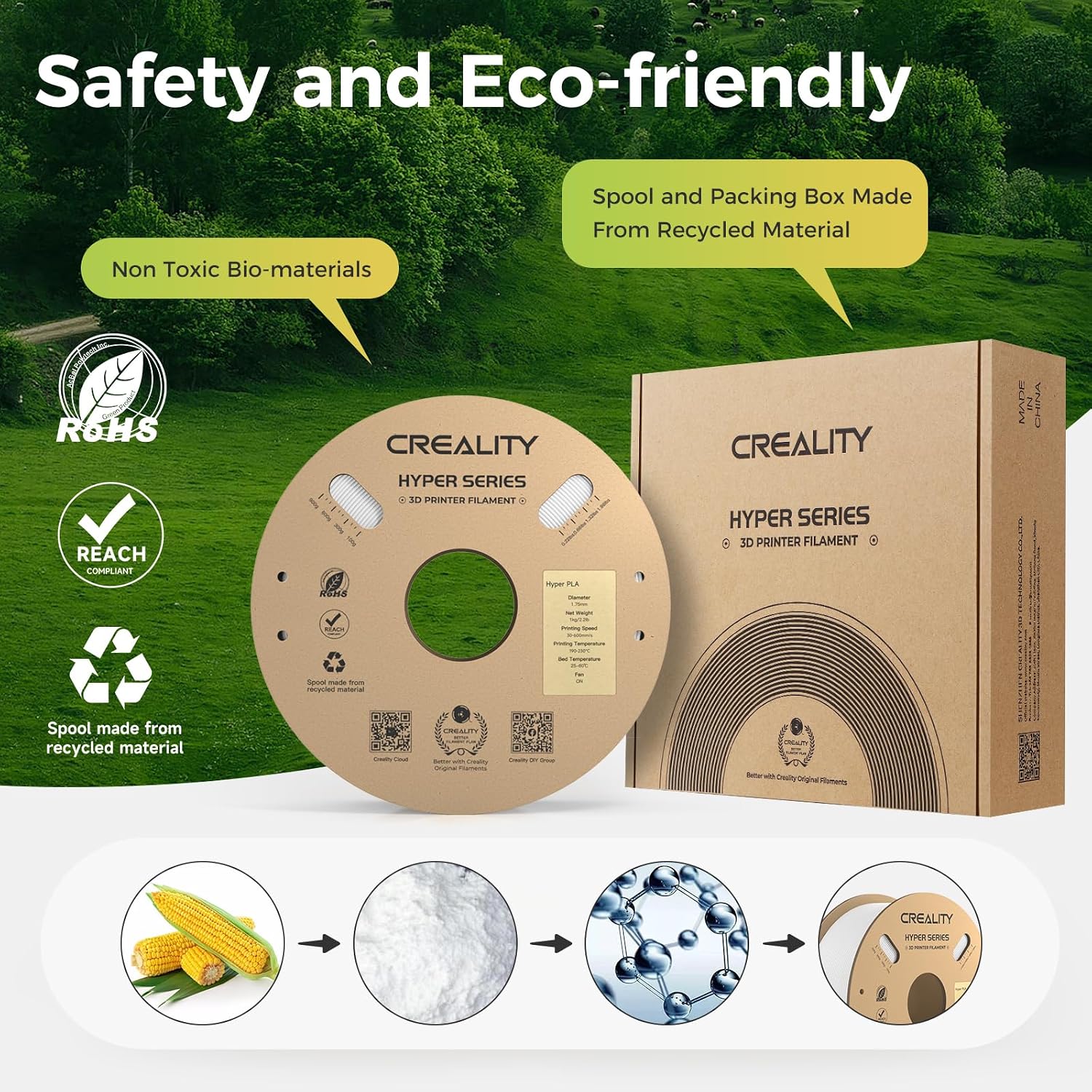 Detalle de Creality Official Hyper PLA Filament Weiß (1 kg) – Hochgeschwindigkeits-3D-Druckmaterial mit Maßgenauigkeit