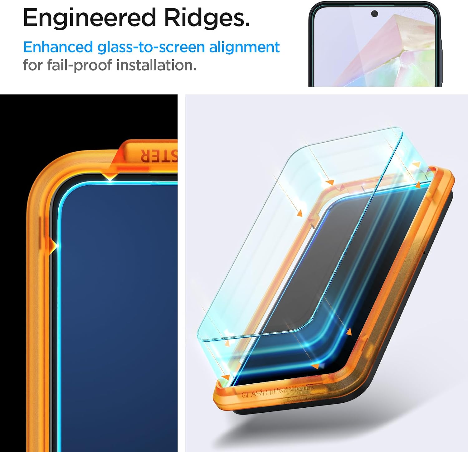 Detalle de Spigen AlignMaster Vetro Temperato per Samsung Galaxy A35 5G (2 pezzi) con cornice di allineamento