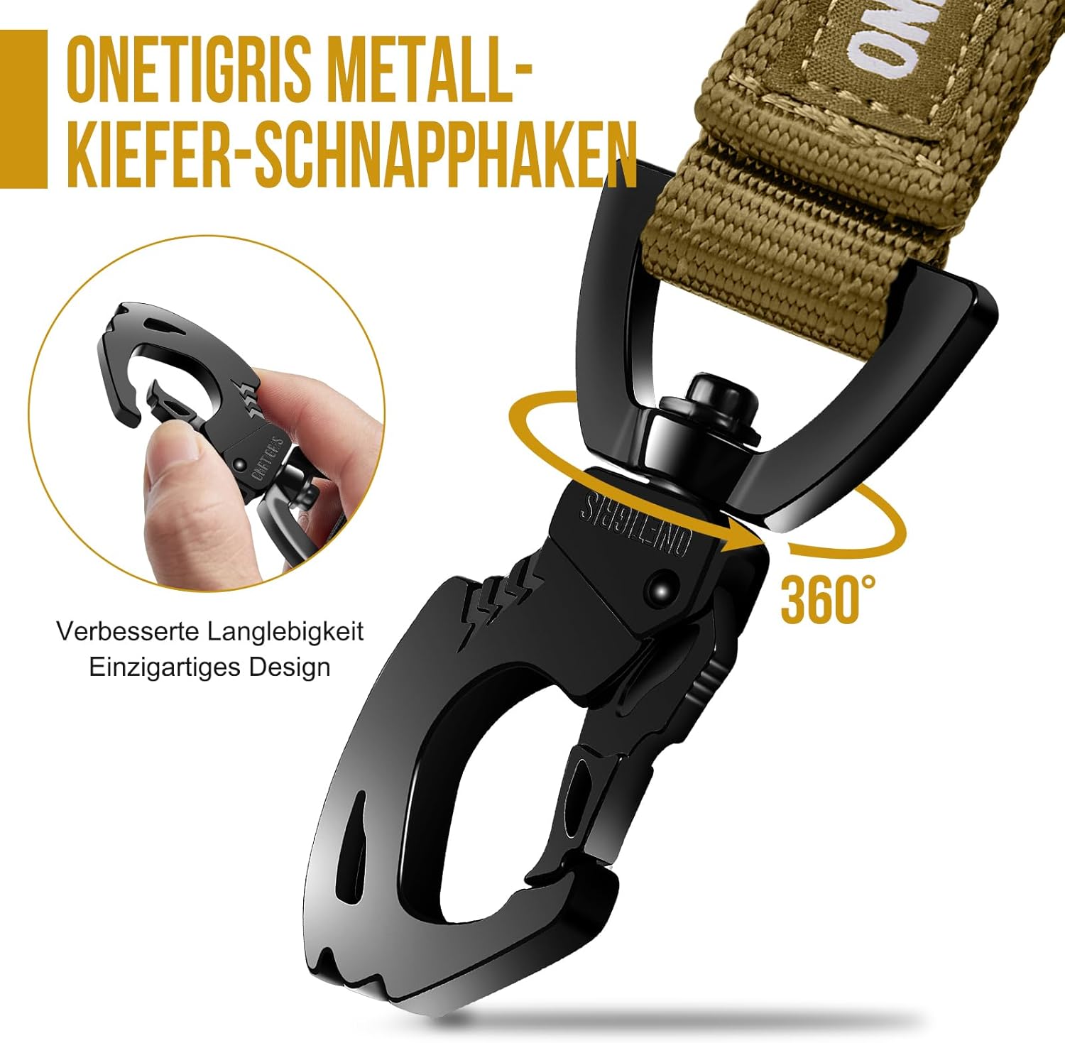 Detalle de OneTigris Bolt Laisse courte pour chien 52 cm – Lente et robuste, pour chiens de taille moyenne à grande