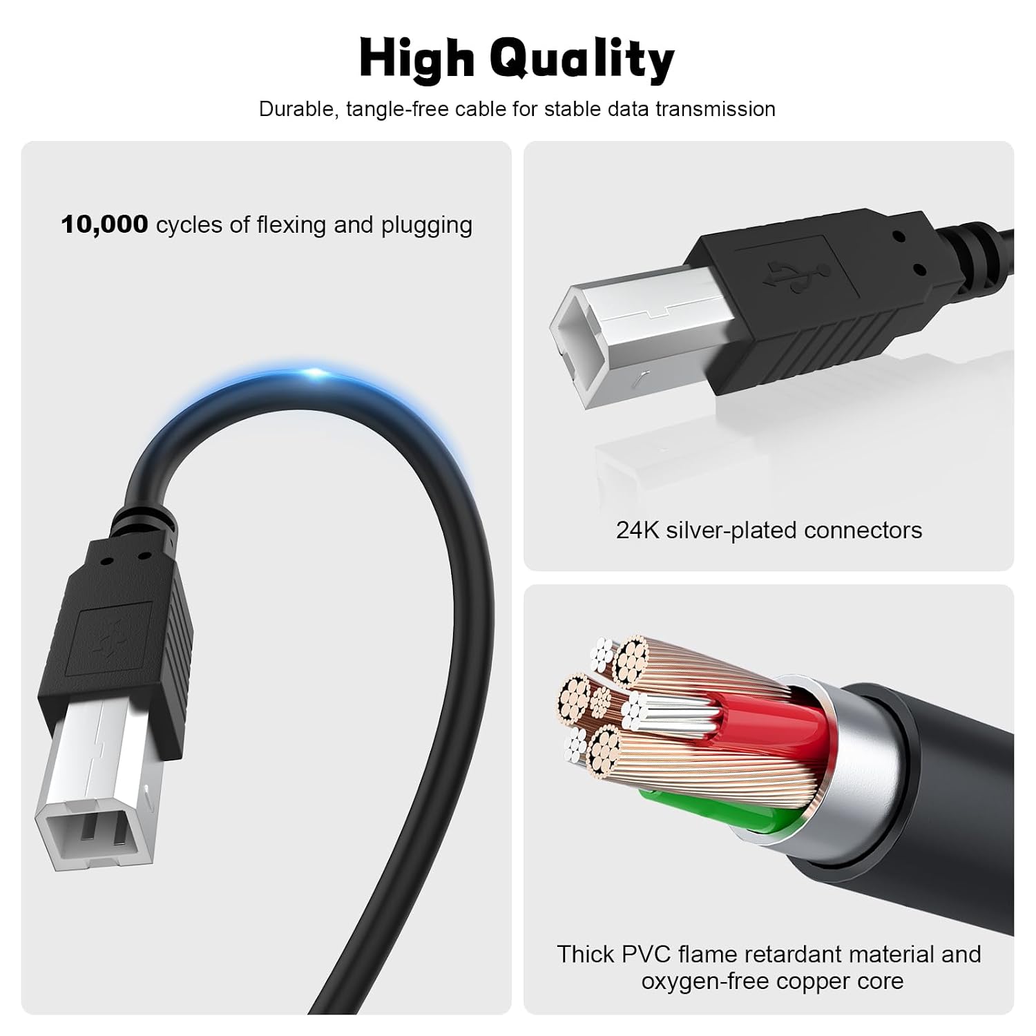 Detalle de Xivip ET-2800 Printer Cable USB 2.0 – 5 ft (1.5 m) for Epson EcoTank and More