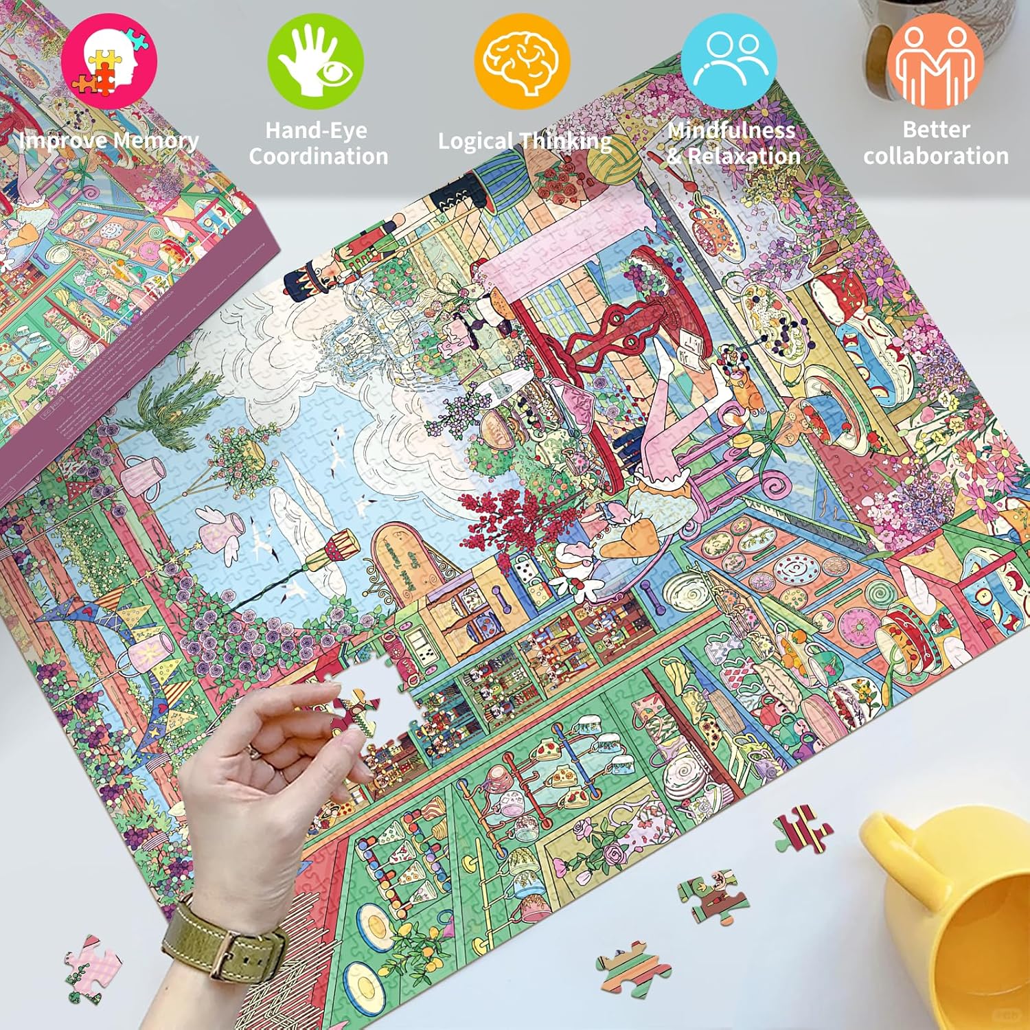 Detalle 2 de HUADADA 1000-Piece Jigsaw Puzzle: Whimsical Garden Tea House