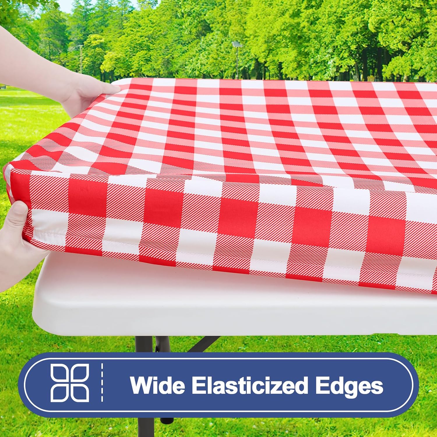 Thumbnail 1 de Smiry Picnic Table Cover Set (Red & White Buffalo Plaid) with Bench Covers for 8-Foot Rectangle Tables