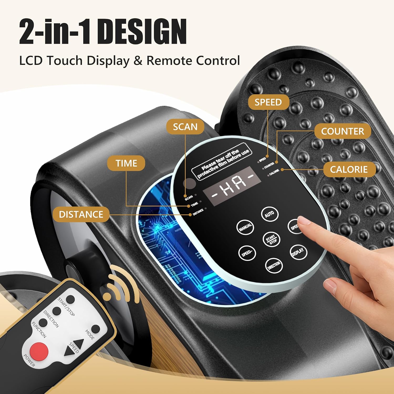 Detalle 2 de Mini Under Desk Elliptical Low Impact Electric Leg Exerciser with RF Remote & LCD (Quiet, Portable, Non-Slip) for Seniors