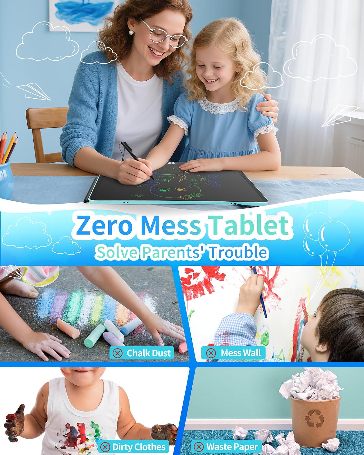 Thumbnail 6 de Rechargeable 16-inch LCD Writing Tablet for Kids (Blue) – Rechargeable doodle board with styluses for ages 3–8
