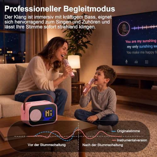 Thumbnail 7 de JYX Karaoke Anlage mit 2 Mikrofonen (Rosa) – kompakte KTV-Box mit DSP-Sound, RGB-Licht und Akku