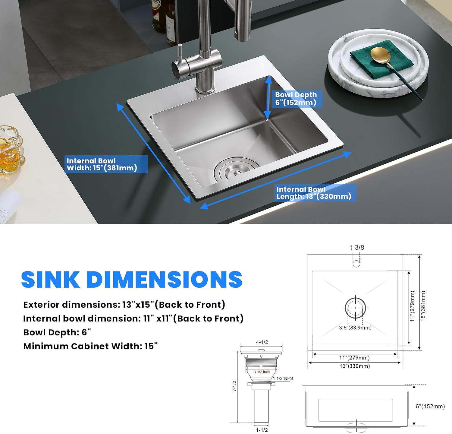 Thumbnail 6 de POPFLY Kitchen Sink, 18-Gauge Stainless Steel