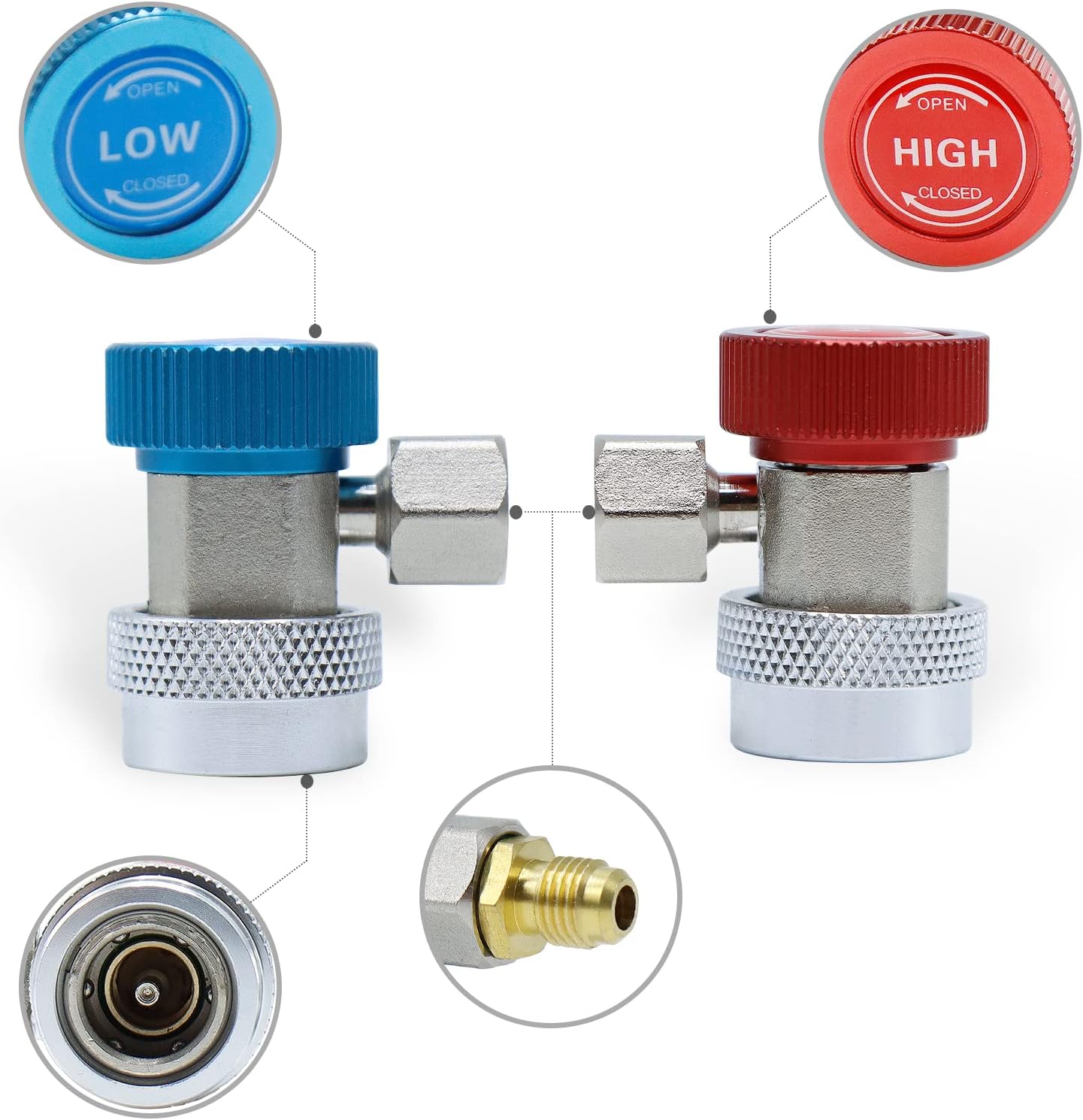 Thumbnail 2 de CCLIFE Adaptateur R134A – Connecteurs rapides haut et bas pour coupler réfrigérant 1/4 pouce