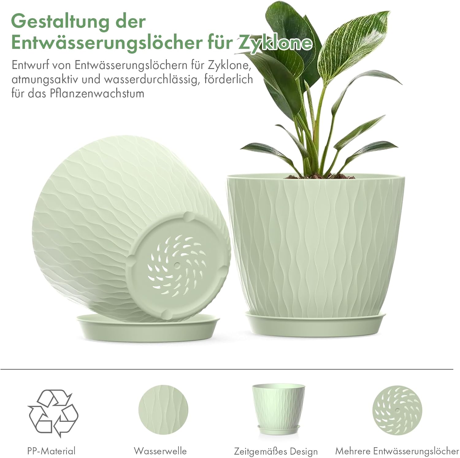 Detalle de Homeuouz 5er-Set Blumentopf mit Bewässerungssystem, 15,3 cm – Hellgrün