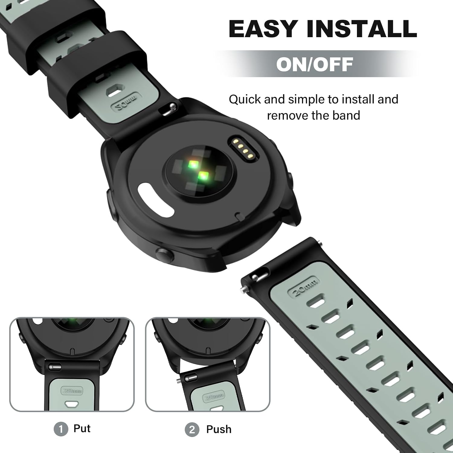 Detalle de OVERSTEP 20mm Silicone Replacement Strap for Garmin: Versatile, Durable Comfort