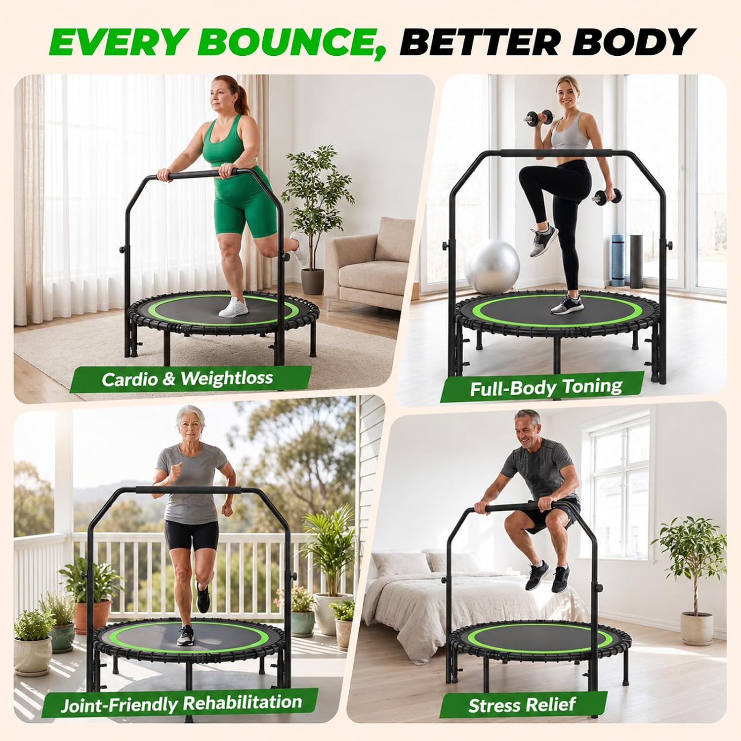 Detalle 2 de ACWARM HOME R03VC-AC-FT401-A-GN 40-Inch Rebounder with Bungee Cords