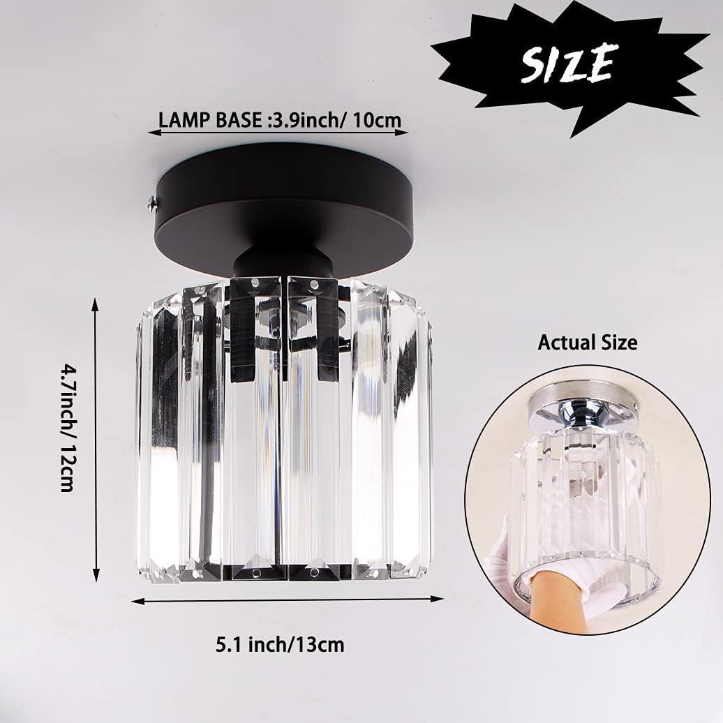Detalle 2 de FRIXCHUR Crystal Chandelier Ceiling Light — 5.1 Inch Flush Mount, Black with Crystal Accents (Bulb Not Included)