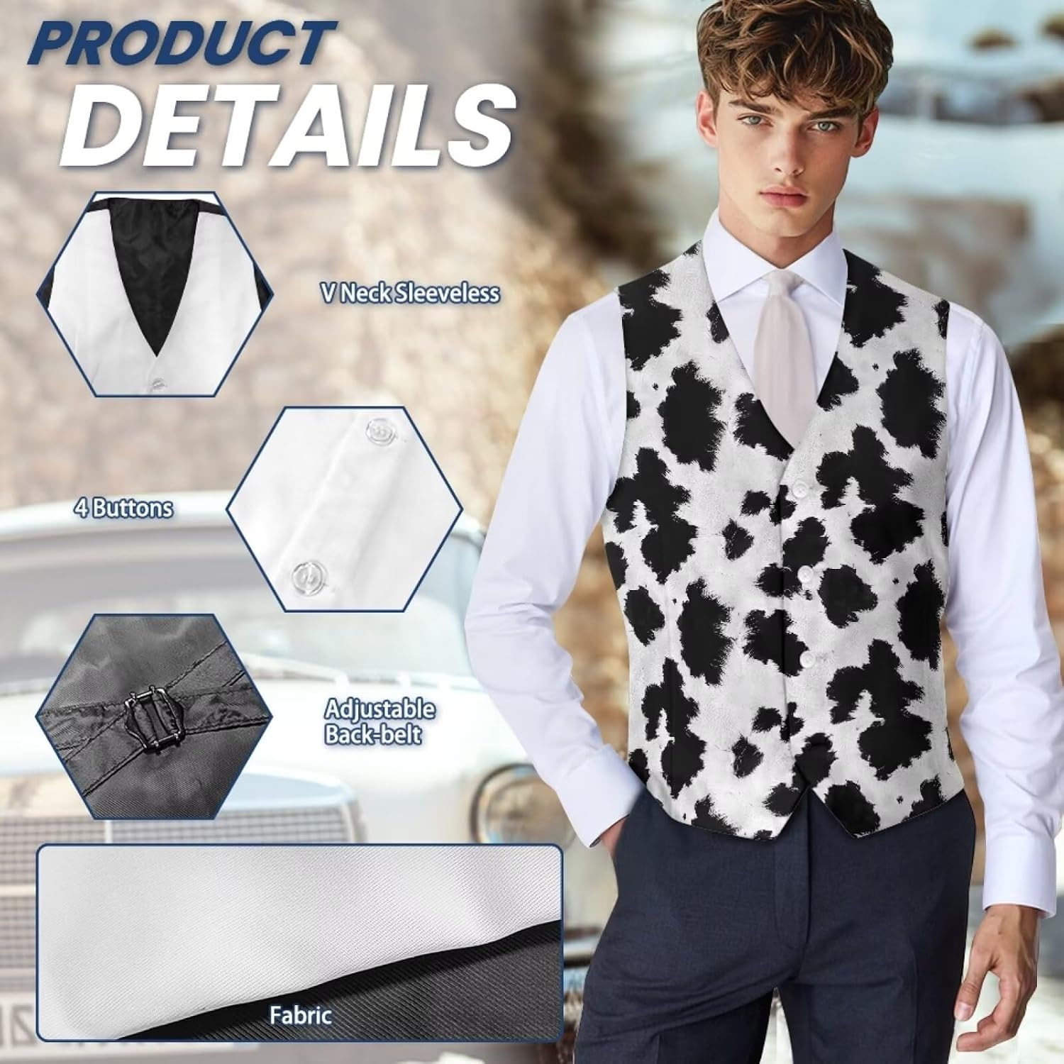 Detalle de POLERO Mens Suit Vest Colorful Printed Dress Vest with V Neck and Adjustable Back for Smart Casual to Formal Wear