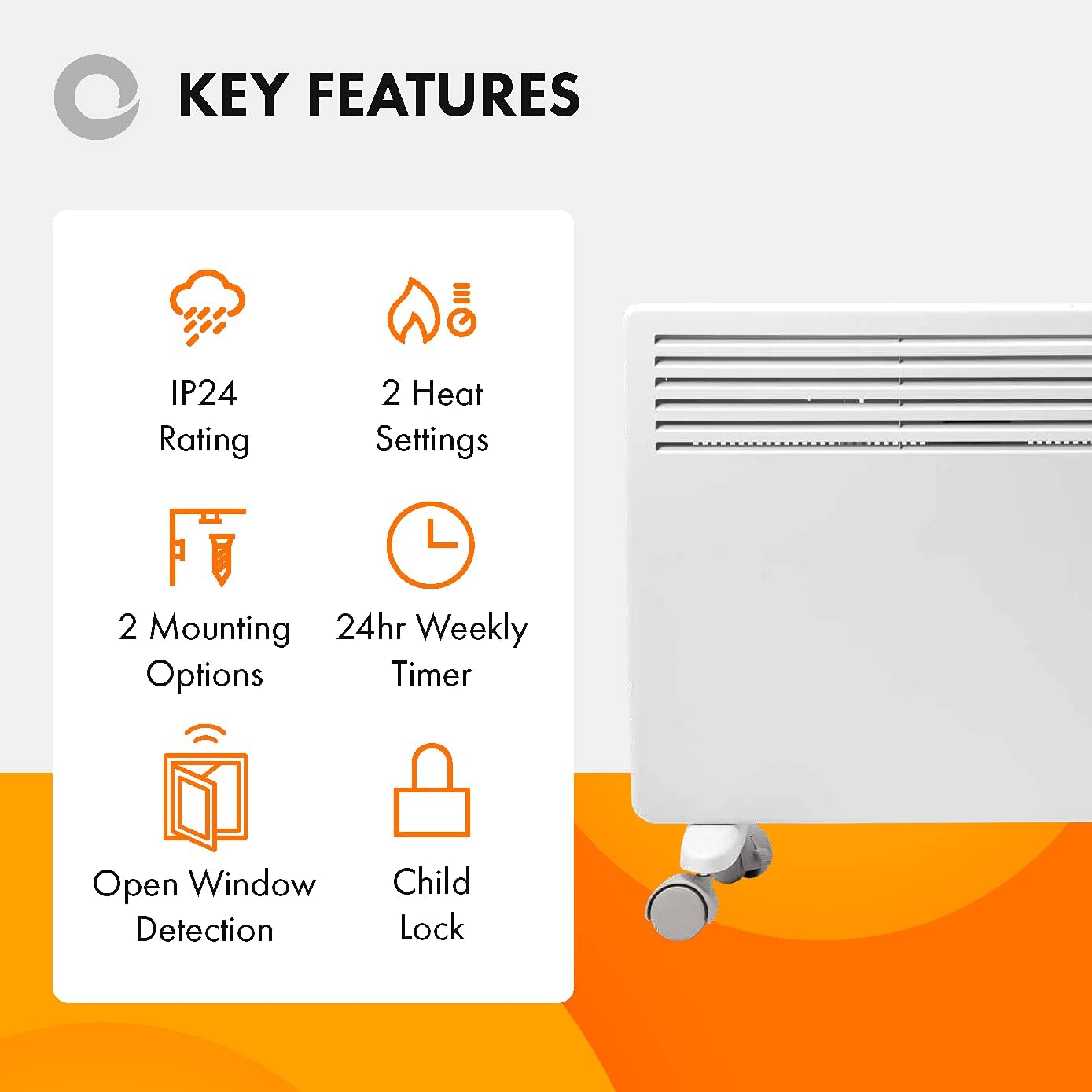 Detalle 2 de Devola DVNDM15 1500W Eco Electric Panel Heater with Adjustable Thermostat