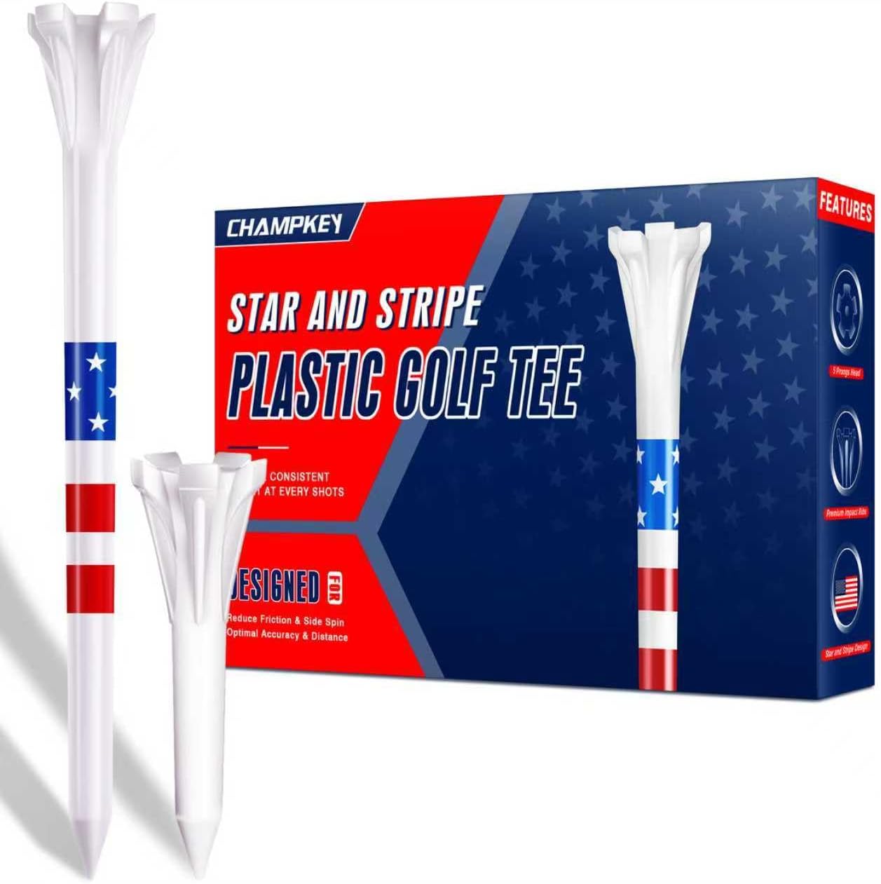 Detalle de CHAMPKEY 5-Prong Plastic Golf Tees, 120-Pack with Two Tee Lengths
