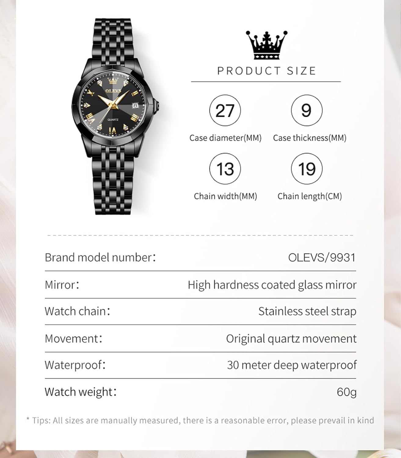 Thumbnail 5 de OLEVS Montre femme Luxe Or Rose – Montre en acier inoxydable mesh, étanche 30 m, bracelet ajustable