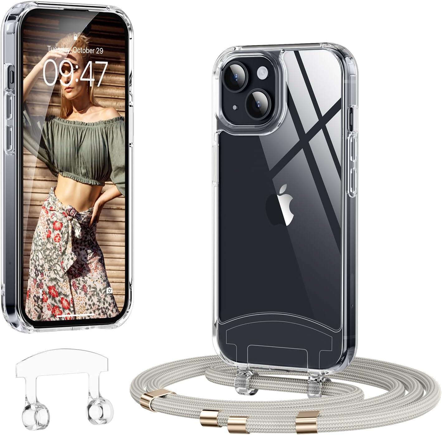 Detalle de OLEPHY Handykette für iPhone 15 Hülle Beige