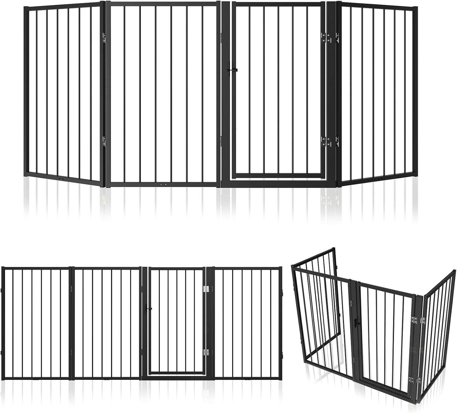 Xifamniy Free Standing Dog Gate with Door Walk Through (32" × 81", 4 Panels)