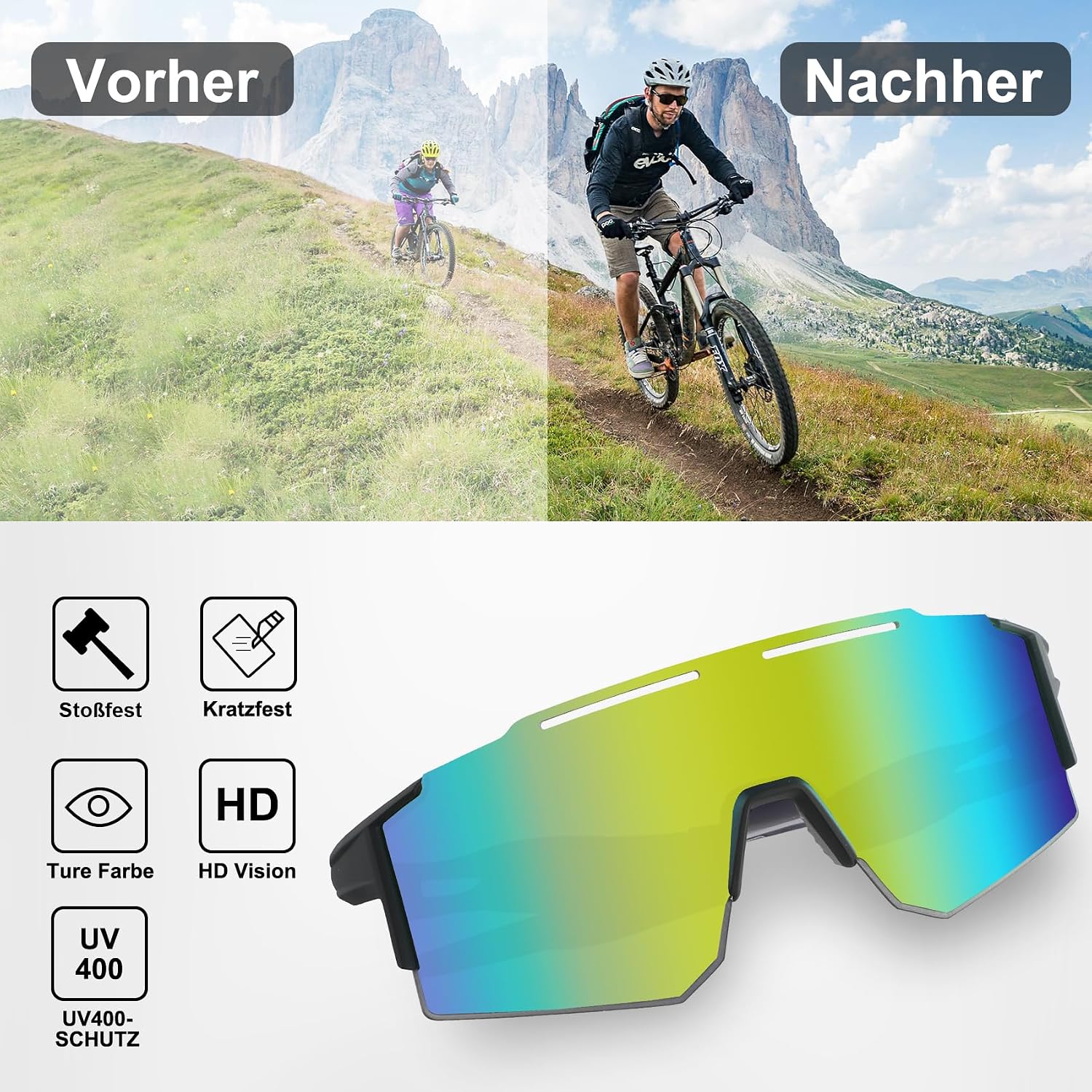 Detalle 2 de DUDUKING Sonnenbrille Fahrradbrille für Outdoorsport