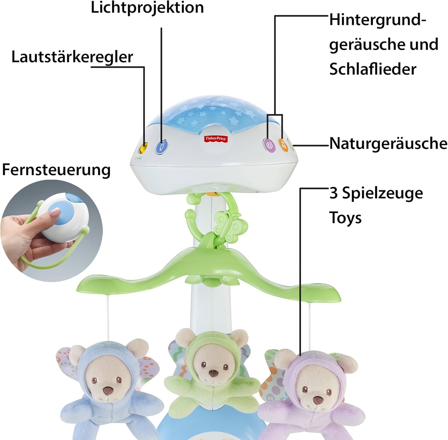 Thumbnail 5 de Fisher-Price 3-in-1-Traumbärchen-Mobile – Mobile fürs Babybett, Licht und Musik