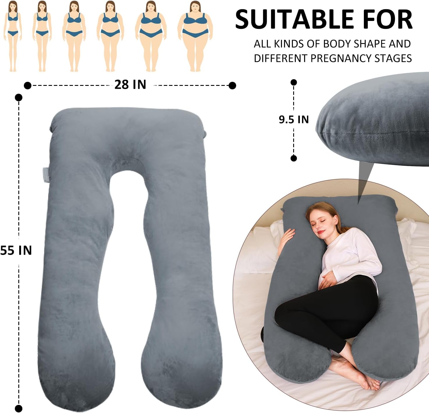 Thumbnail 6 de Chilling Home 55-inch U-Shaped Pregnancy Pillow with Velvet Cover