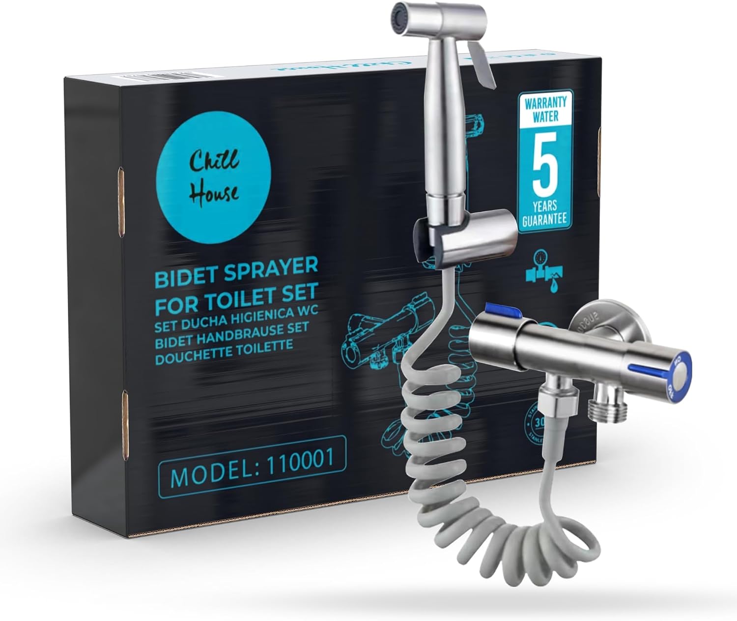 Detalle de Chill House Kit doccetta per bidet in acciaio inox 304 con doccino e rubinetto 2 vie, idroscopino ad alta pressione