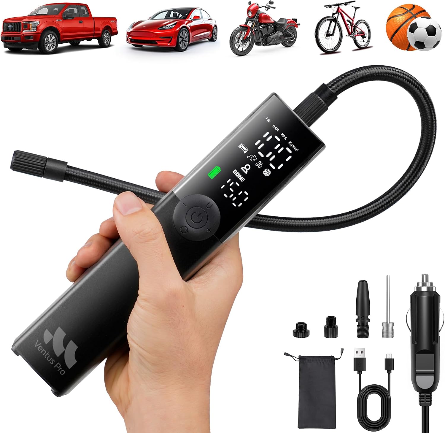 Detalle de Woowind Ventus Pro bärbar luftkompressor, 150 PSI och USB-C-laddning