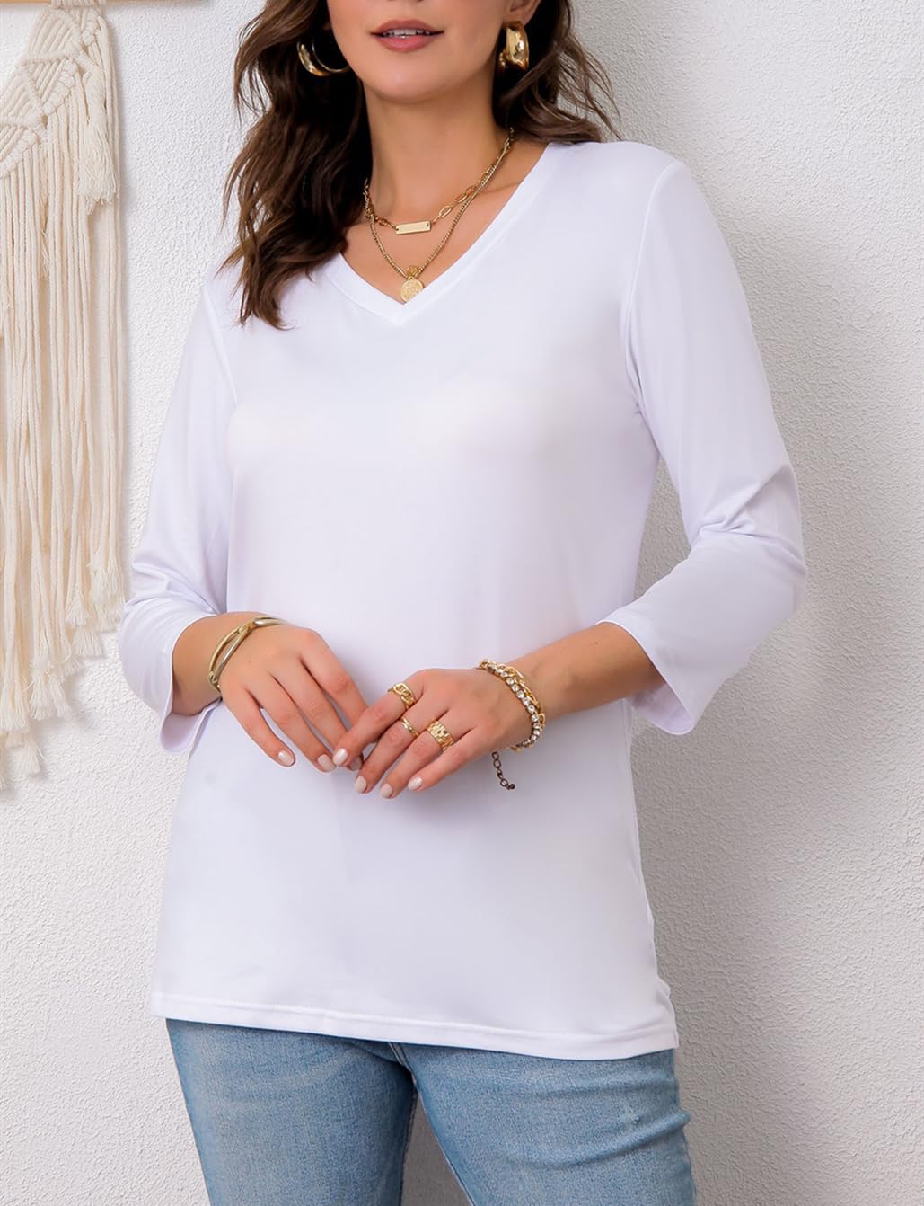 Detalle de AirMood Womens Casual 3/4 Length Sleeve V-Neck Shirt Tops