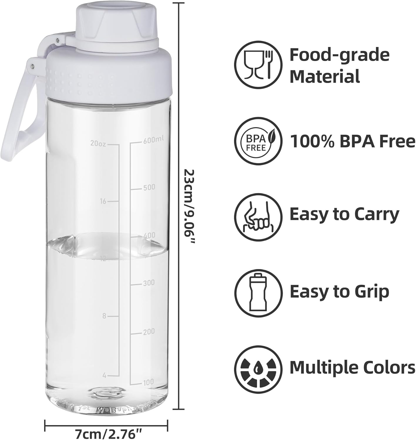 Thumbnail 3 de OLDLEY 600ml (20oz) BPA-free Tritan clear water bottle with screw lid and carry loop