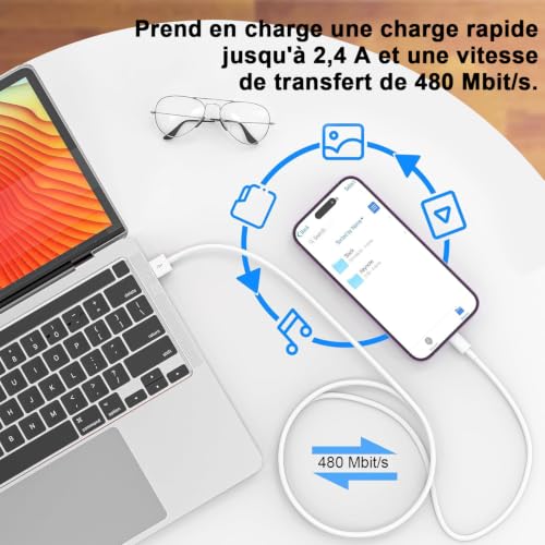 Detalle de BSTOEM Câble iPhone Lightning 1M + 2M certifié MFi — Charge rapide et transmission fiable