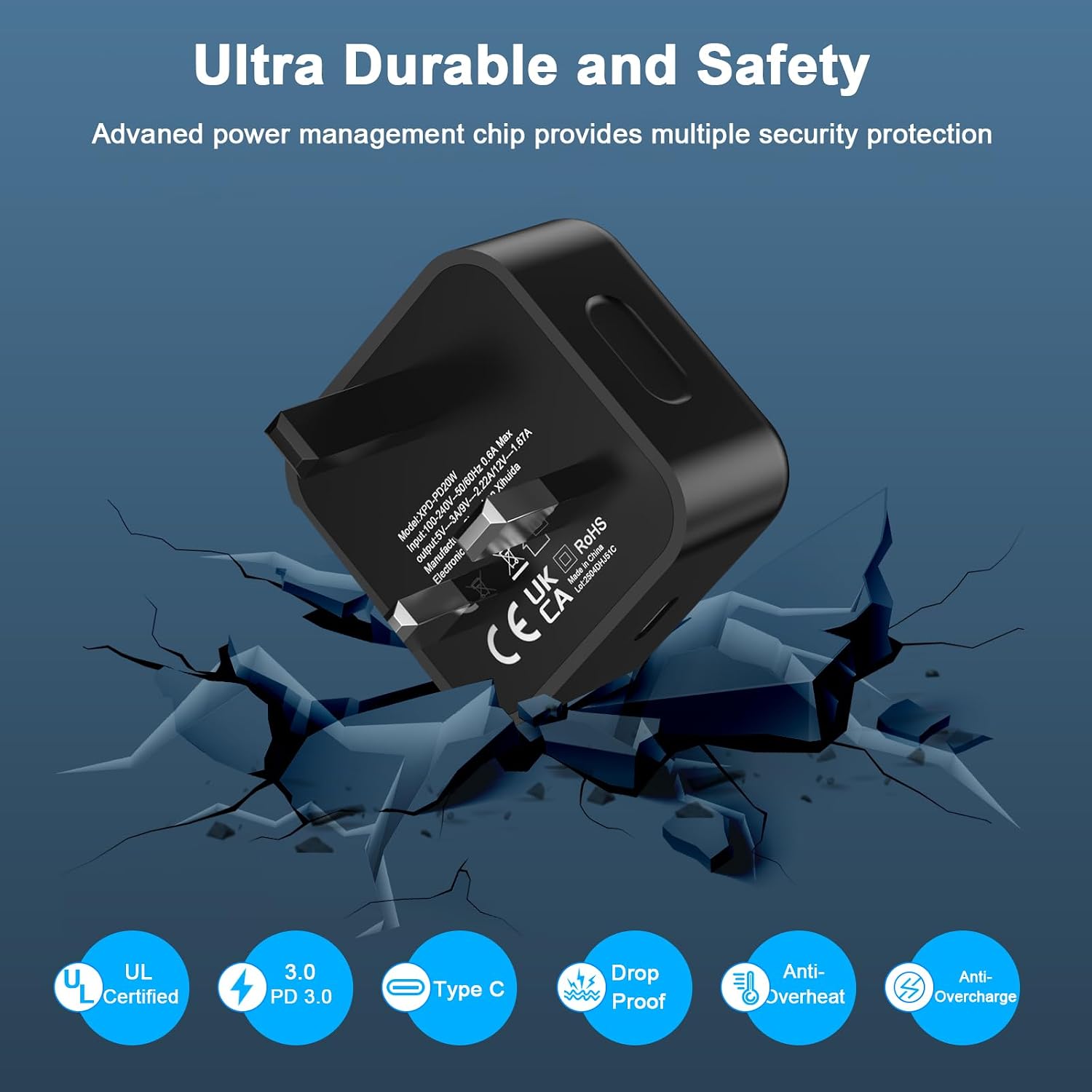 Detalle de 25W USB-C Fast Charger (2 Pack) with 2m C‑Cable – Compact 25W Wall Charger for iPhone 17/16/15 and Galaxy S26/S25/S24/S23/S22/S21 Ultra