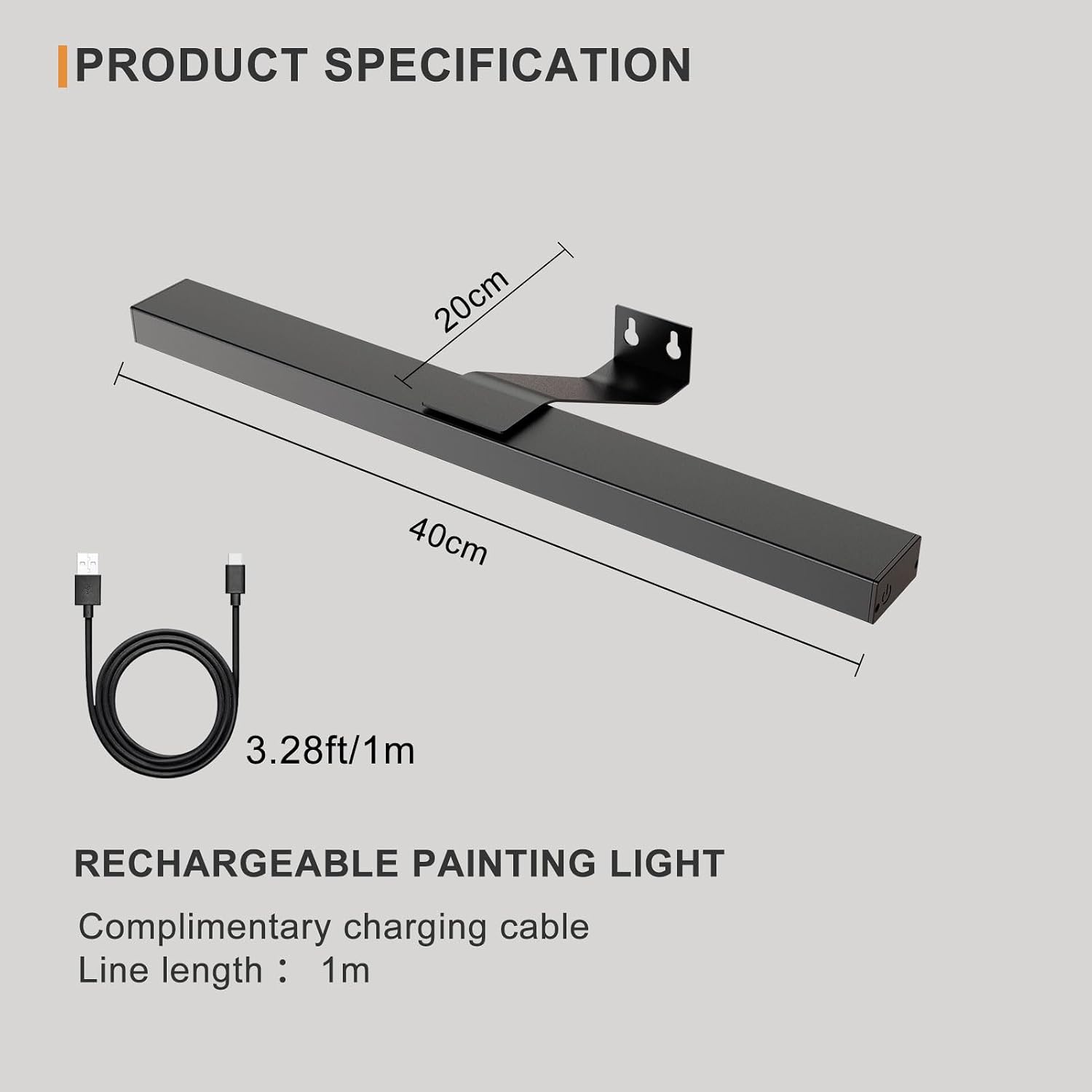 Detalle de HARPER LIVING 1417B Rechargeable Picture Light, Black, Dimmable LED